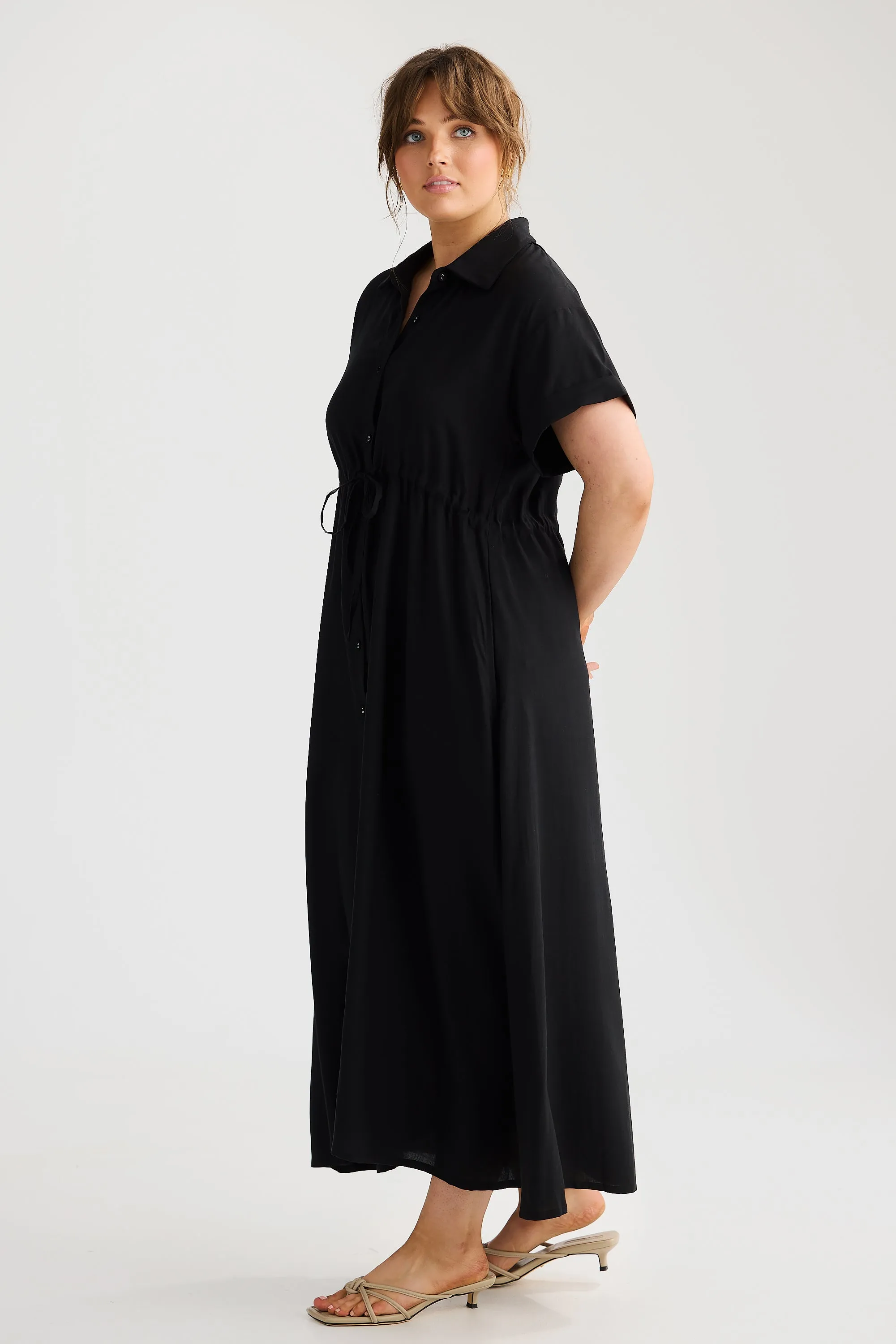 Core Drawstring Shirt Dress - Black