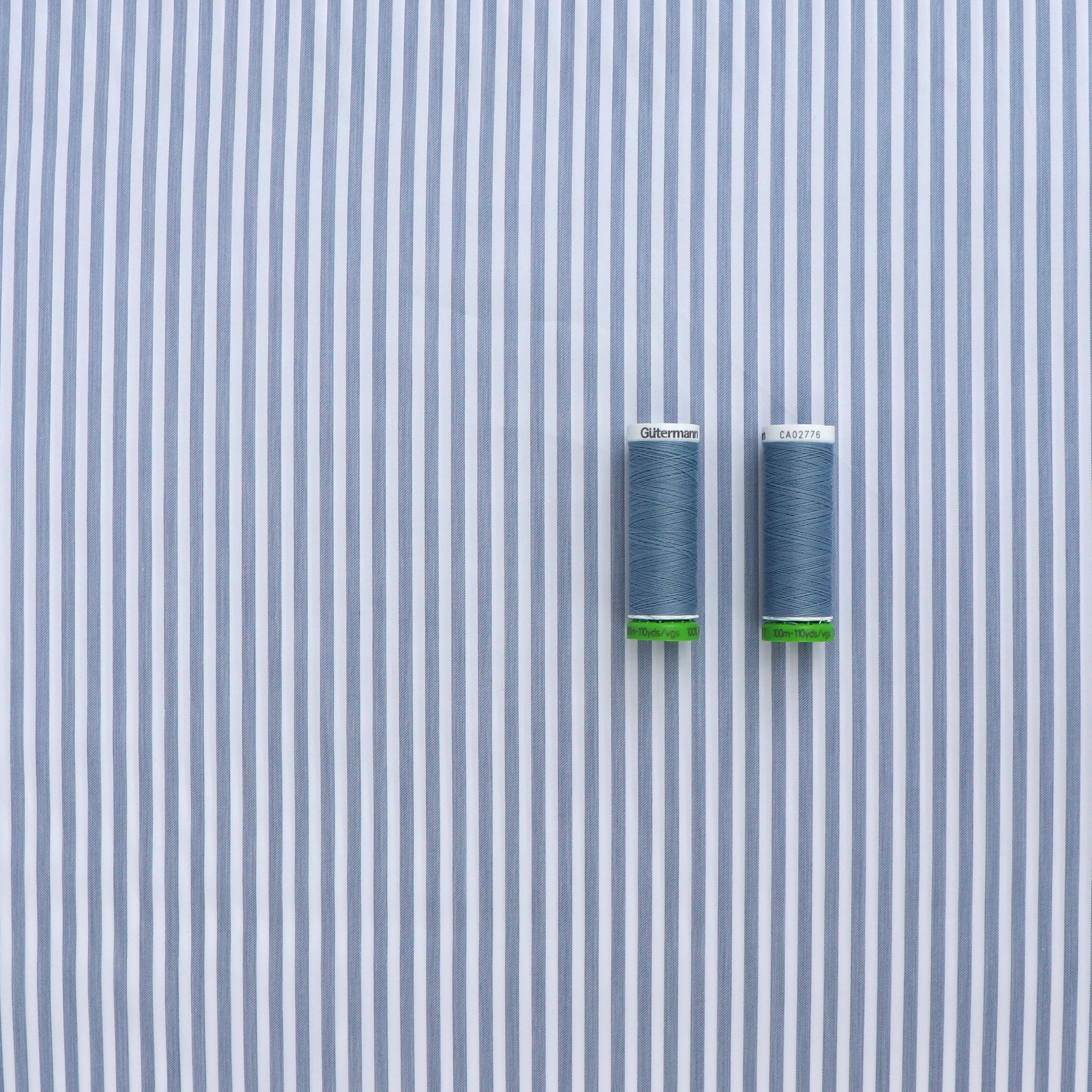 Deadstock Cotton Lyocell Shirting - Stripe - Steel Blue