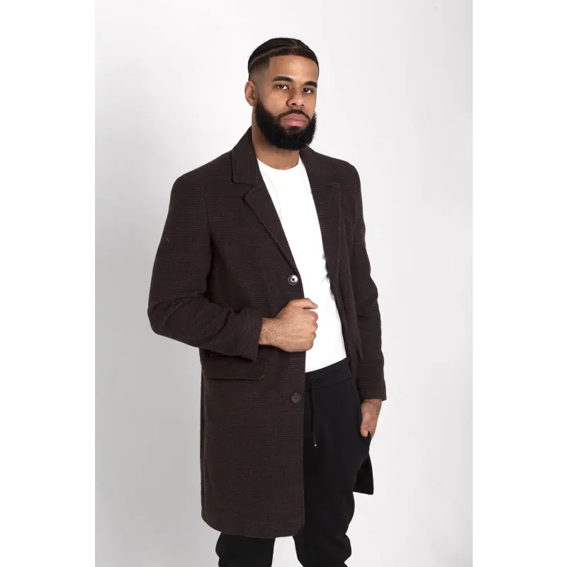 Mens Single Breasted Check Design Overcoat