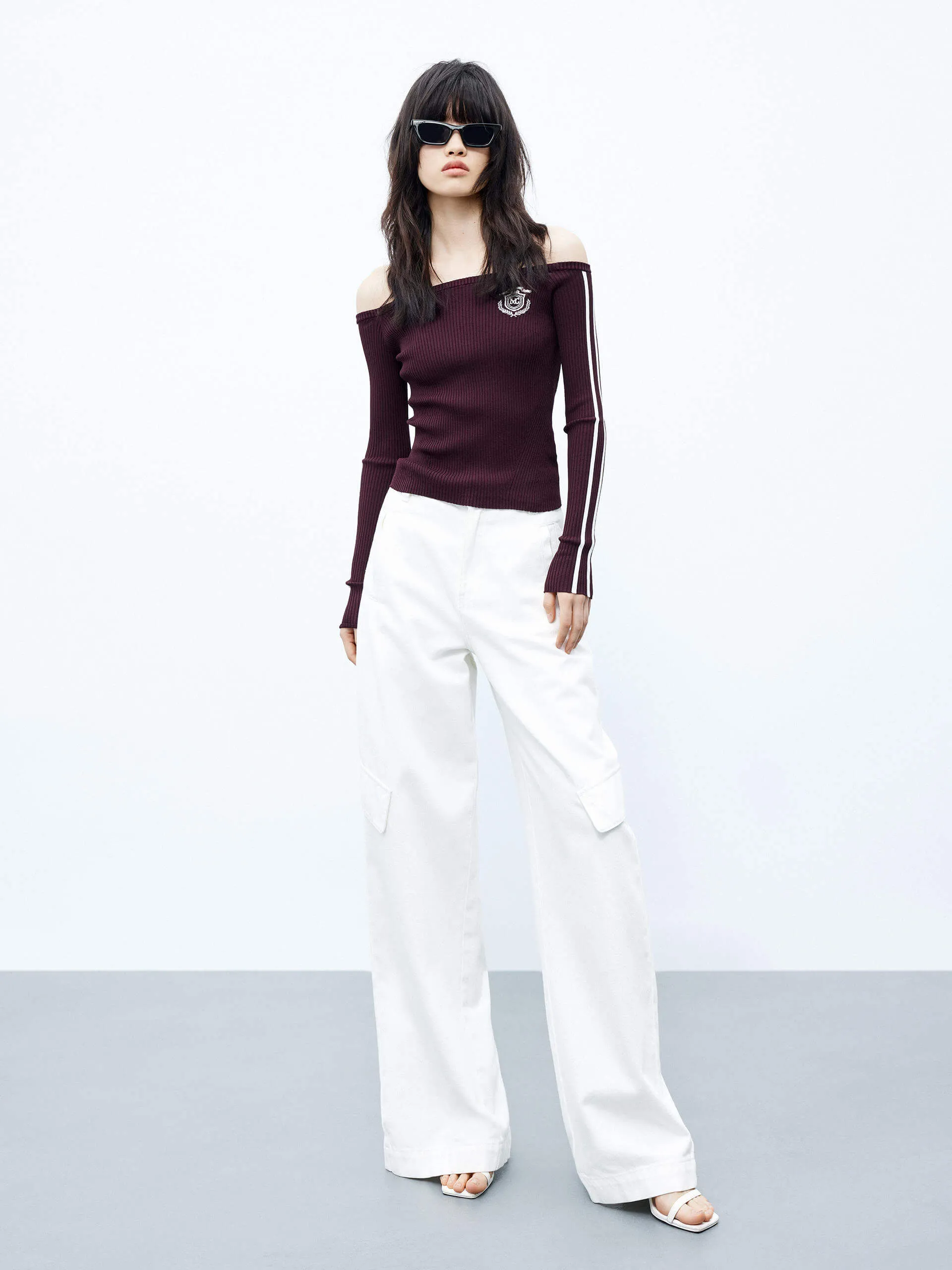 Off Shoulder Ribbed Knit Top