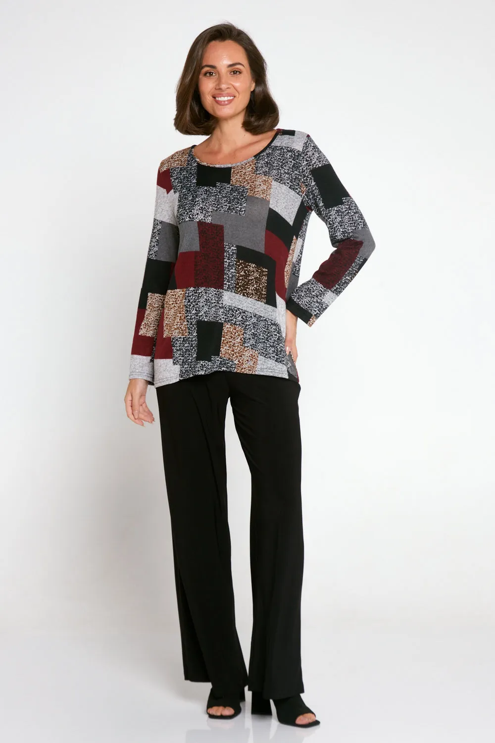Rory Knit Top - Burgundy/Grey/Black